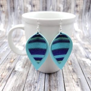 Blue stripe on gold Faux Leather earrings!